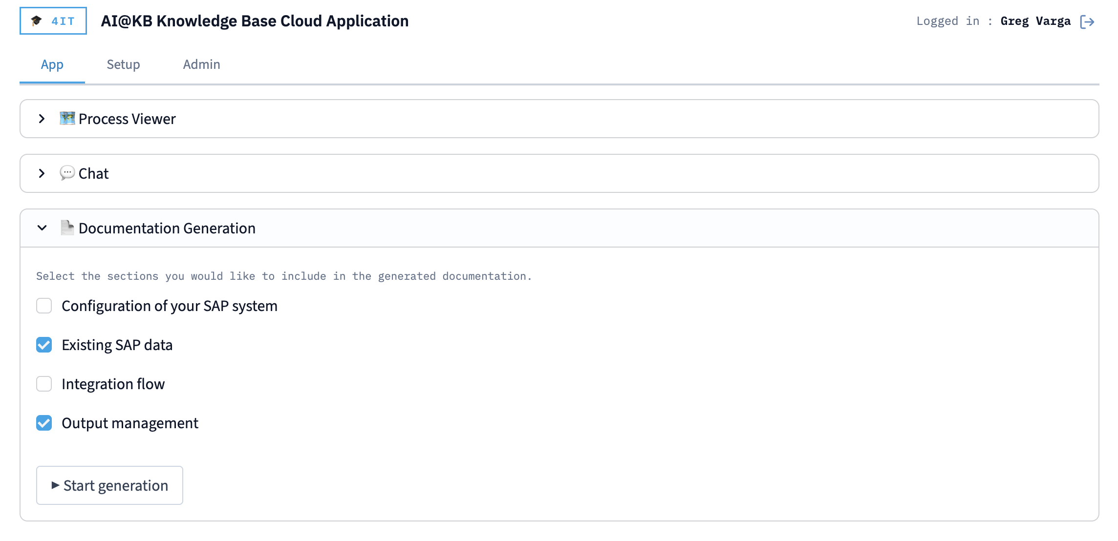 Documentation Generation โ selecting content sections